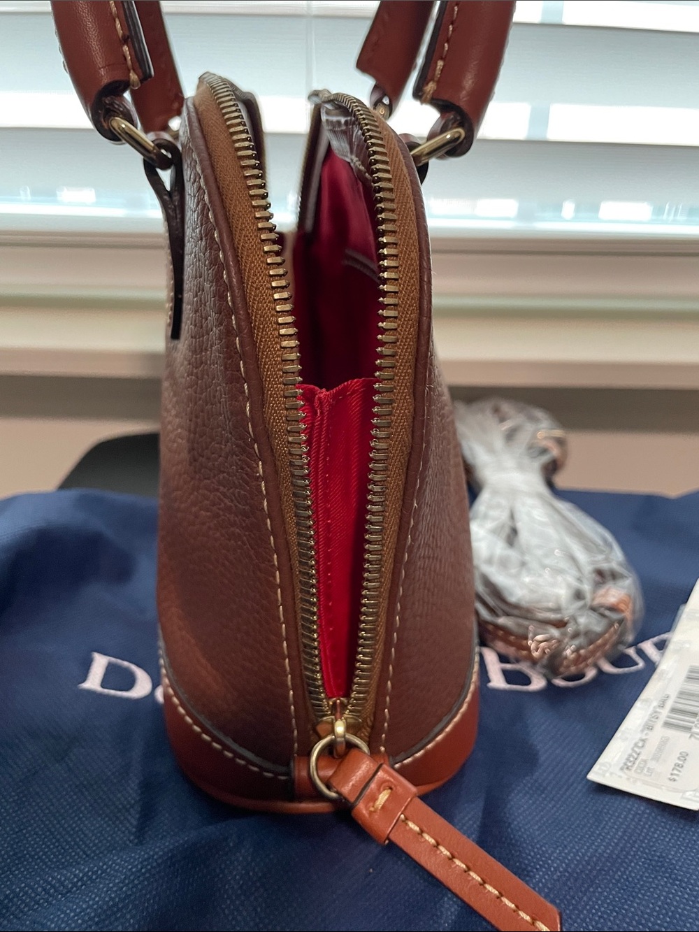 Dooney & Bourke Bitsy Zip Zip Pebble Leather Satchel in Cocoa - Picture 2 of 12